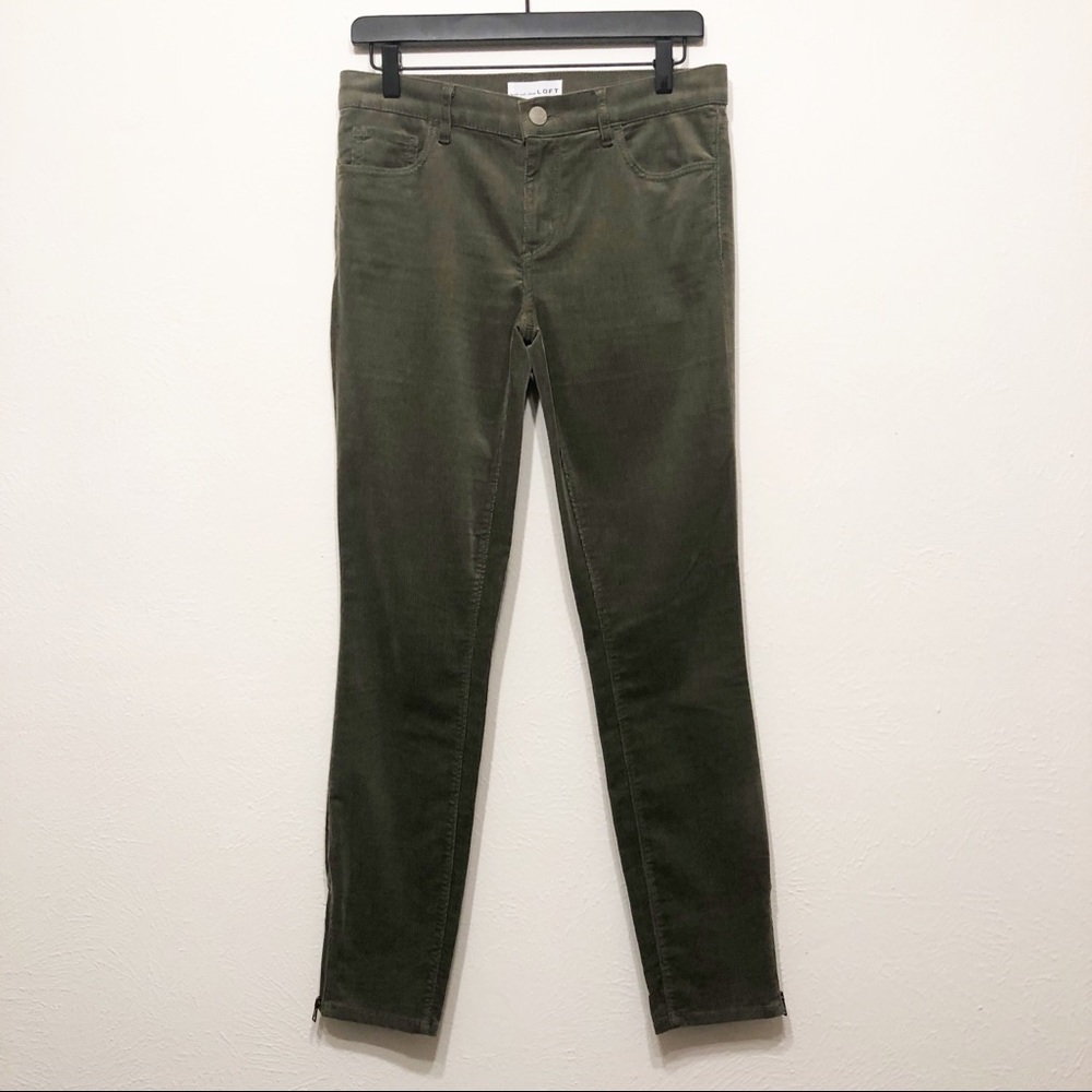 Loft Olive Corduroy Skinny Zipper Ankle Pants - 27